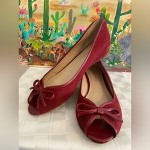 Franco Sarto Red PeepToe Suede Flat Slip Ons, BowTie, Size 10M